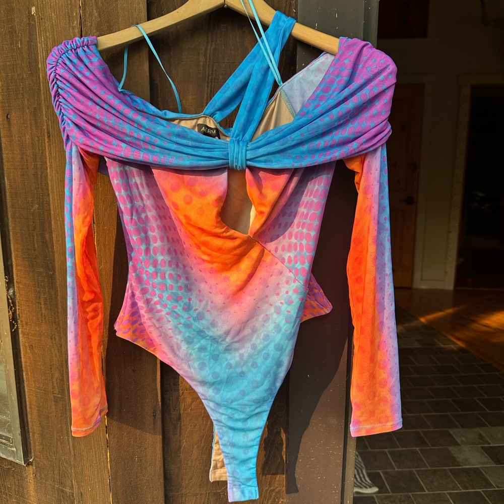 AFRM Vibrant Multicolor by Off-Shoulder Bodysuit Medium